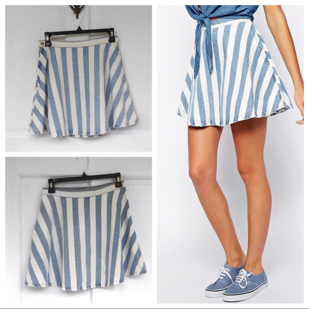 Striped Denim Circle Skirt
